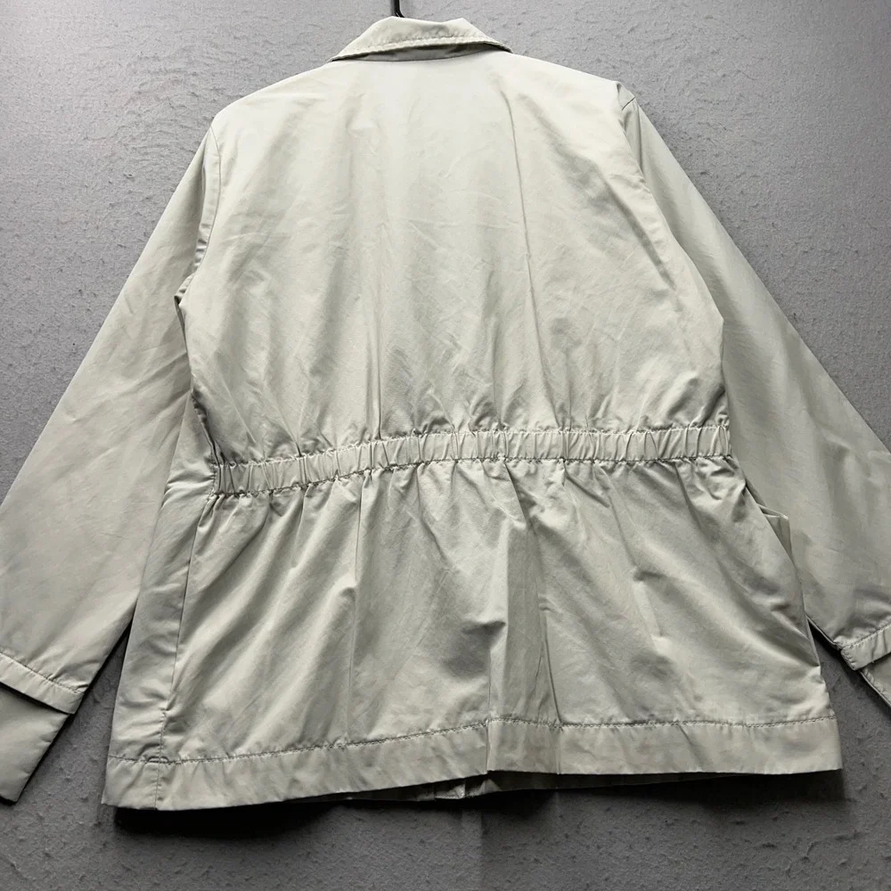 Tommy Hilfiger Womens XL Beige Cotton Blend Full Zip Utility Jacket Cargo Pocket